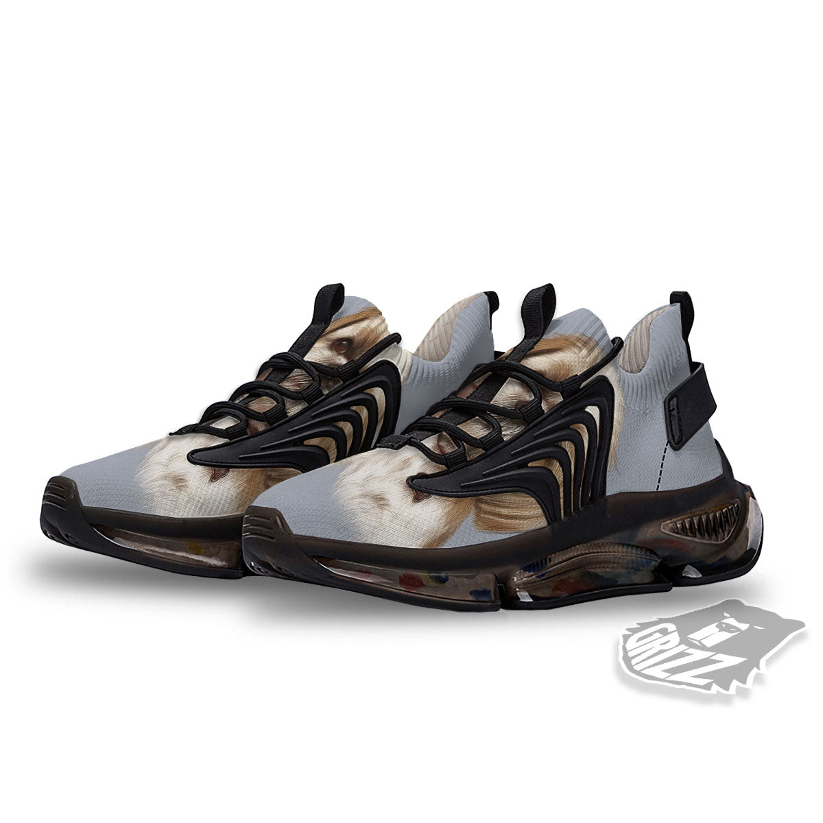 Portrait Shih Tzu Print Black Gym Shoes-grizzshop