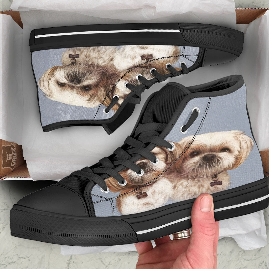 Portrait Shih Tzu Print Black High Top Shoes-grizzshop
