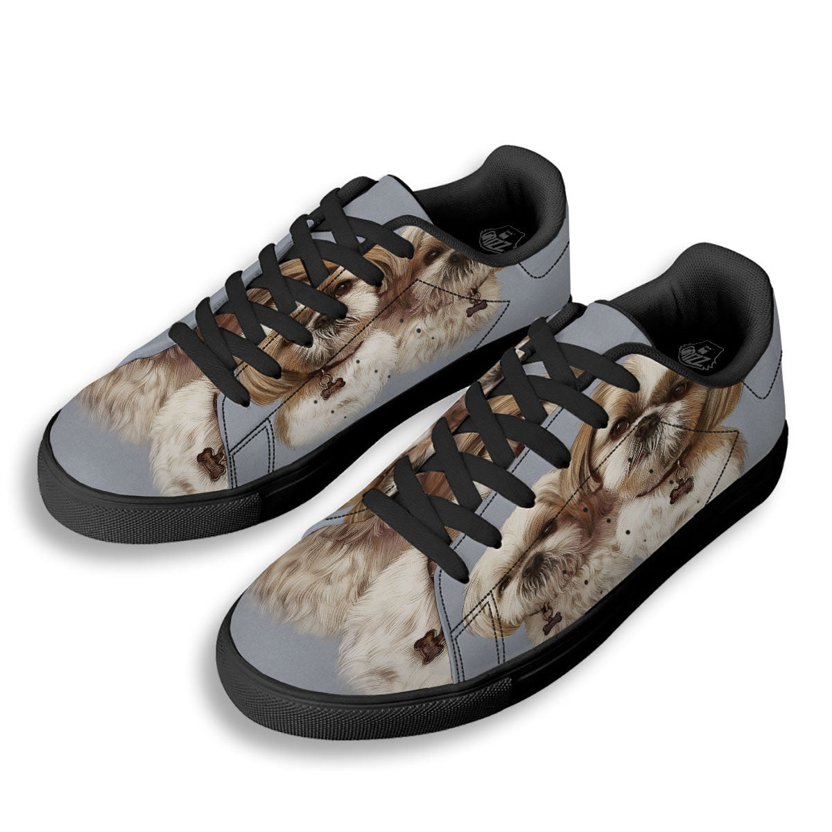 Portrait Shih Tzu Print Black Low Top Sneakers-grizzshop