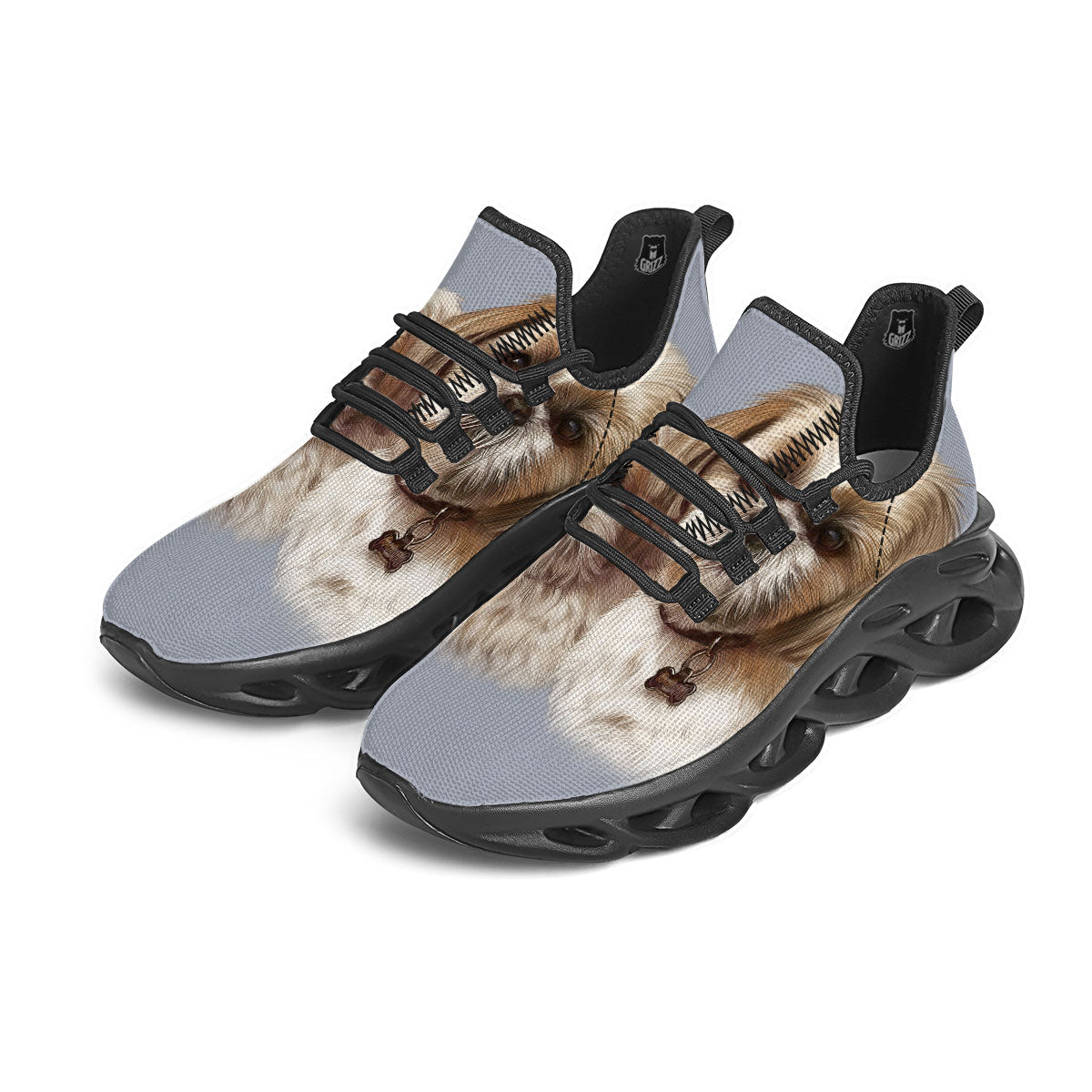 Portrait Shih Tzu Print Black Running Shoes-grizzshop