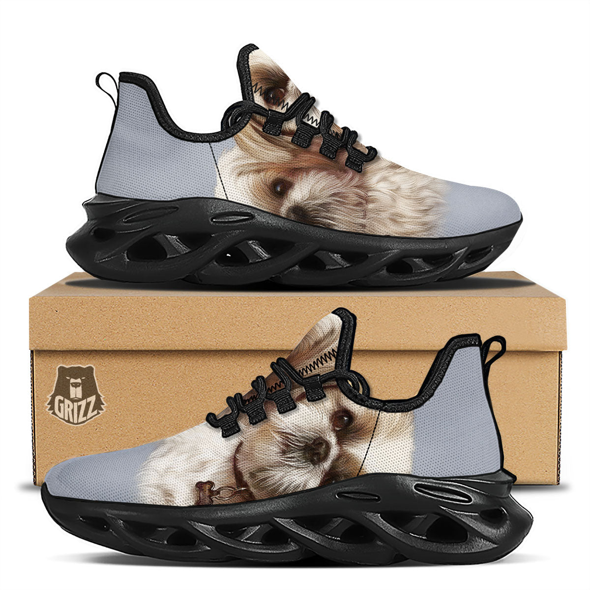 Portrait Shih Tzu Print Black Running Shoes-grizzshop