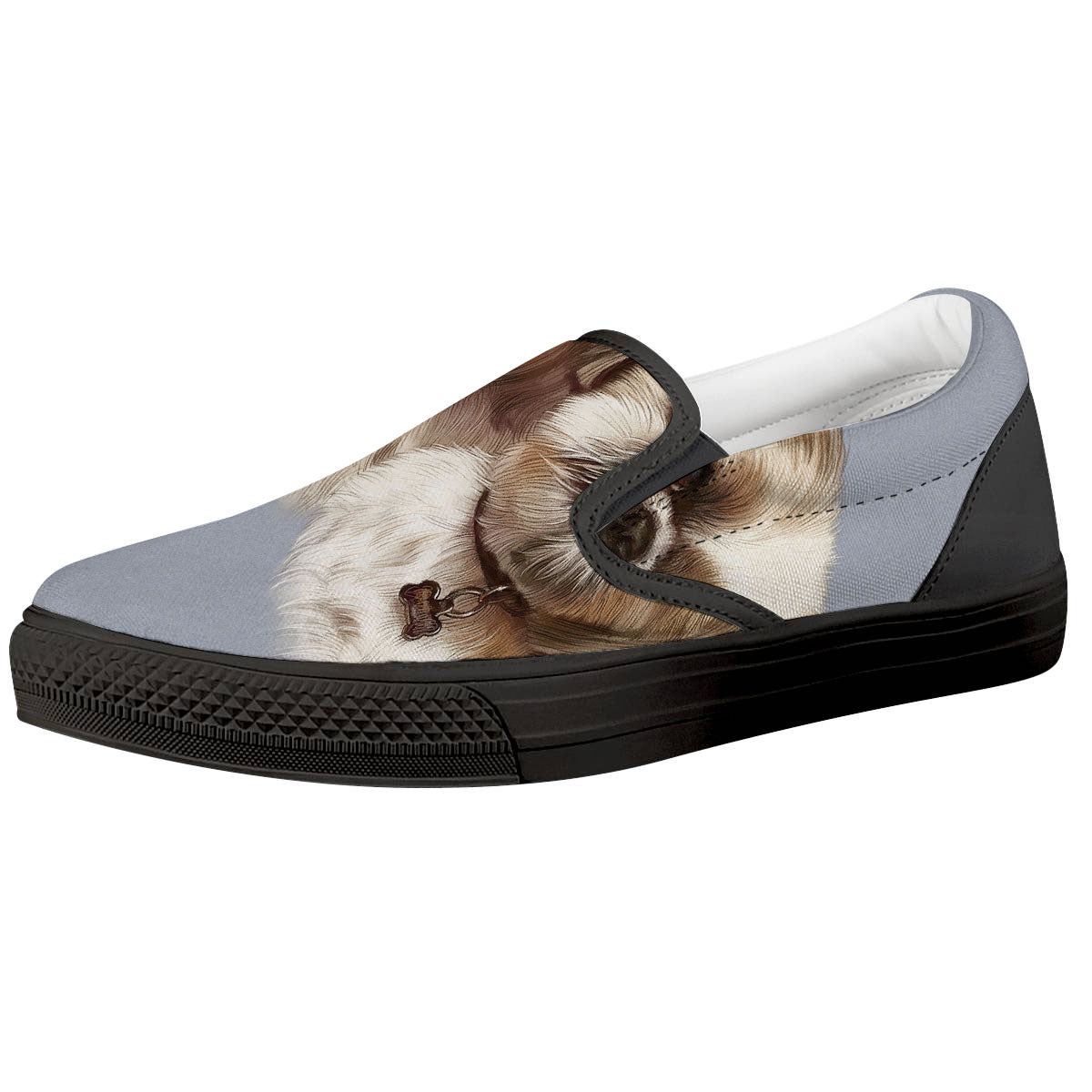 Portrait Shih Tzu Print Black Slip On Shoes-grizzshop