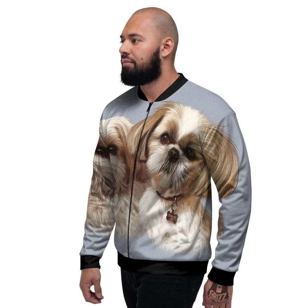 Portrait Shih Tzu Print Men's Bomber Jacket-grizzshop