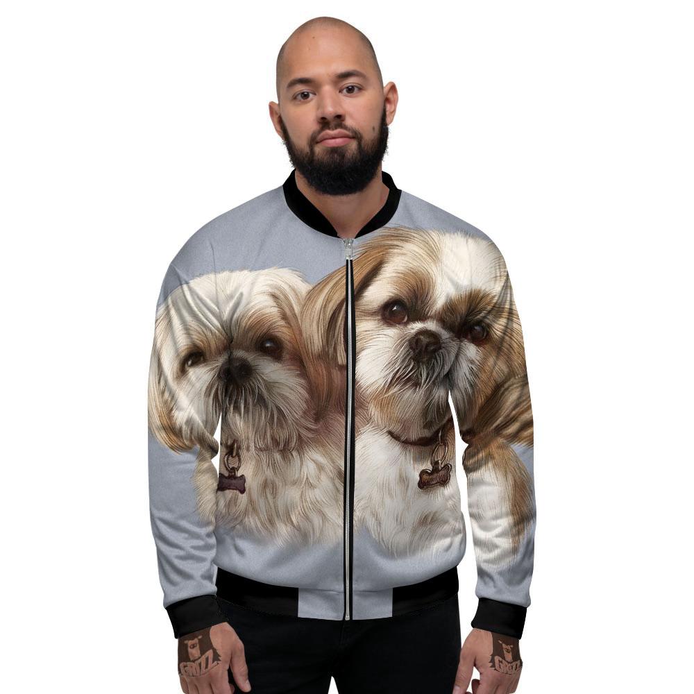 Portrait Shih Tzu Print Men's Bomber Jacket-grizzshop