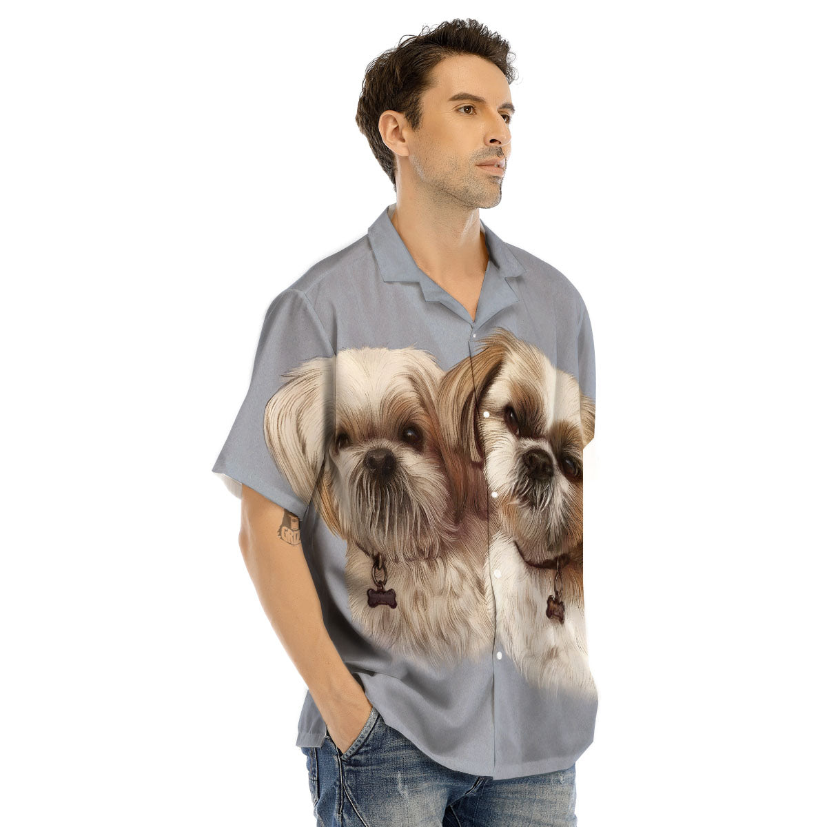 Portrait Shih Tzu Print Men's Hawaiian Shirt-grizzshop