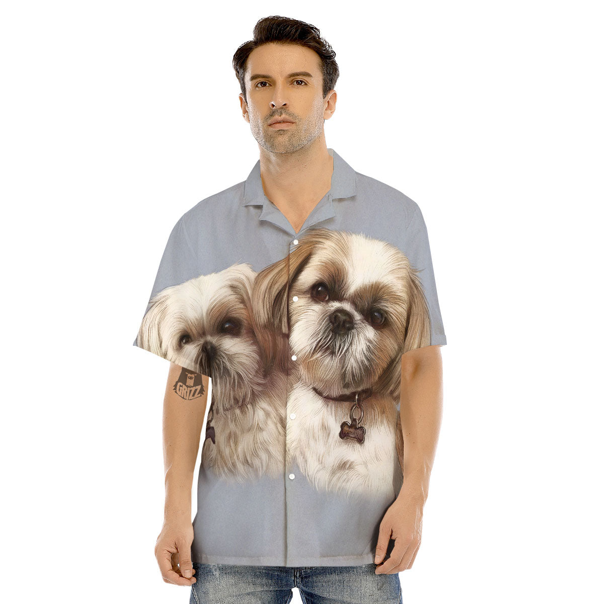 Portrait Shih Tzu Print Men's Hawaiian Shirt-grizzshop