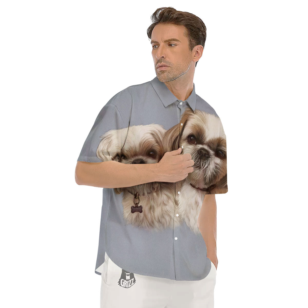 Portrait Shih Tzu Print Men's Short Sleeve Shirts-grizzshop