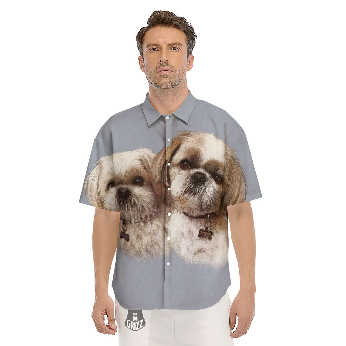 Portrait Shih Tzu Print Men's Short Sleeve Shirts-grizzshop