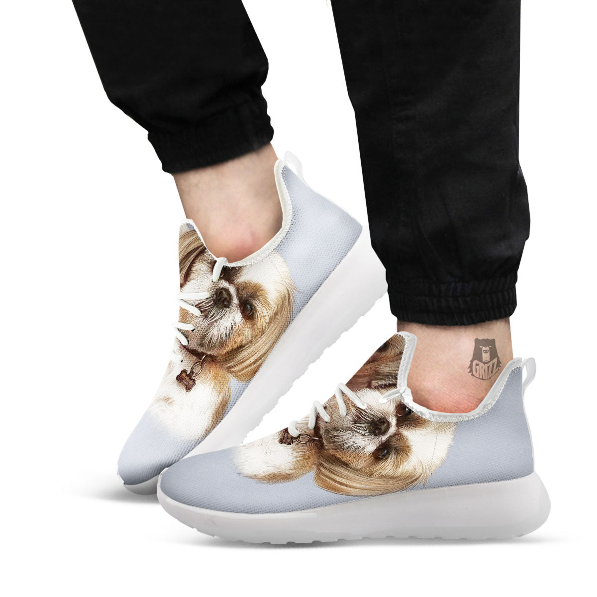 Portrait Shih Tzu Print White Athletic Shoes-grizzshop