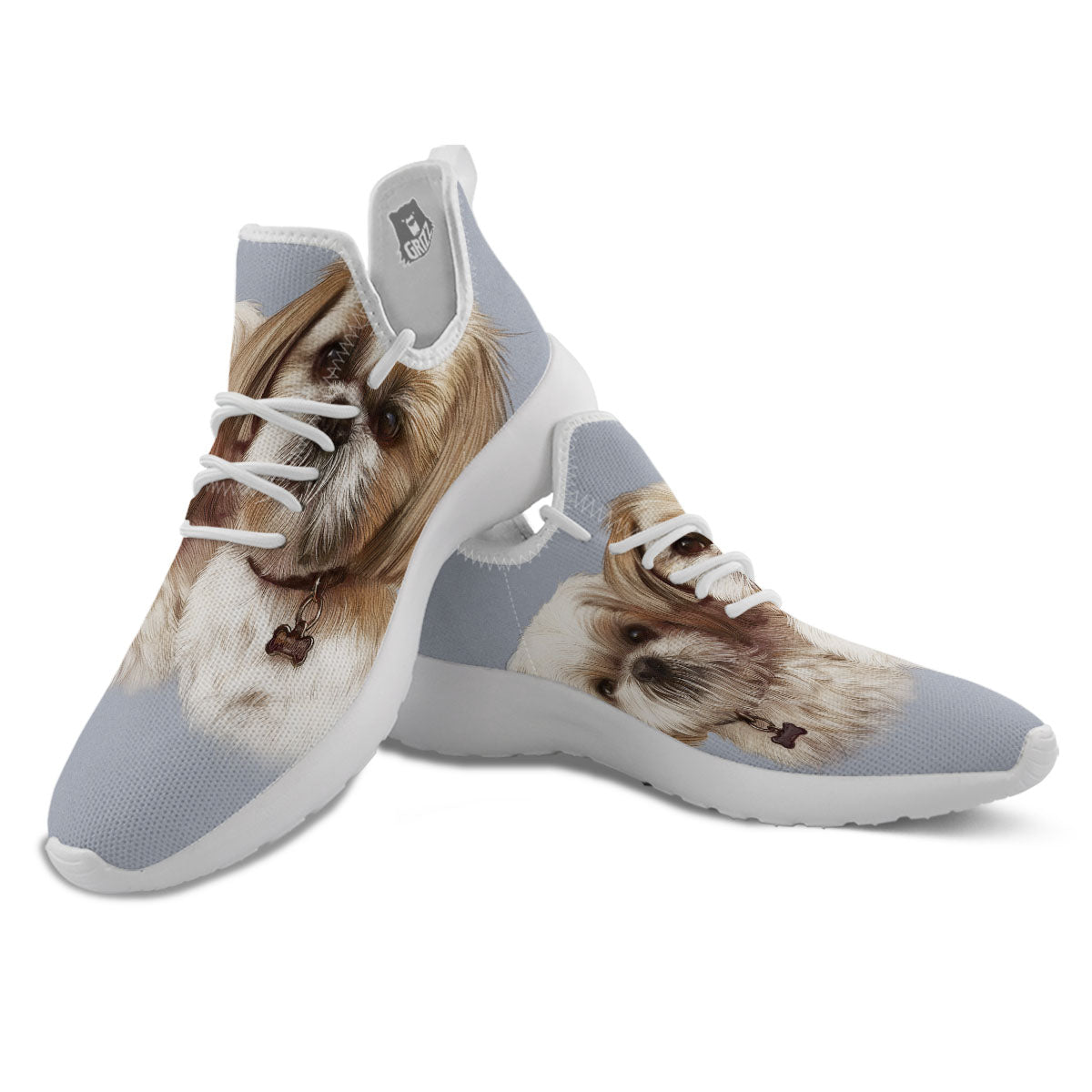 Portrait Shih Tzu Print White Athletic Shoes-grizzshop