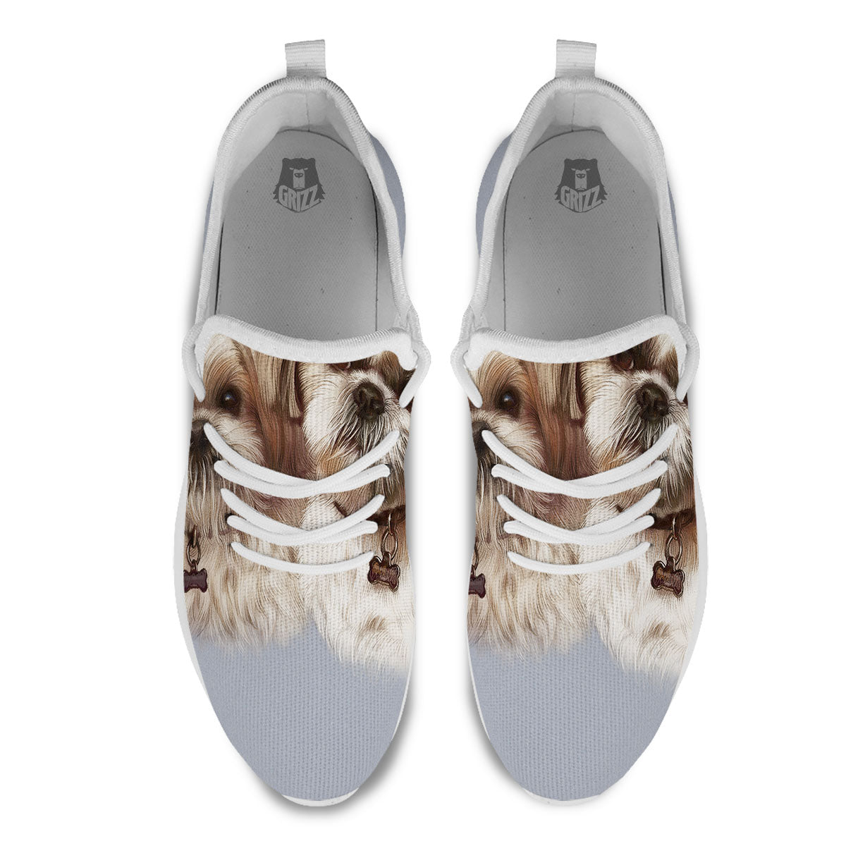 Portrait Shih Tzu Print White Athletic Shoes-grizzshop