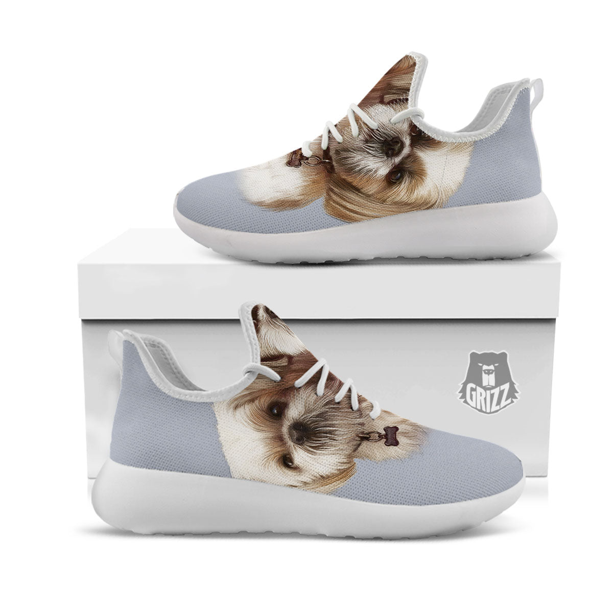 Portrait Shih Tzu Print White Athletic Shoes-grizzshop