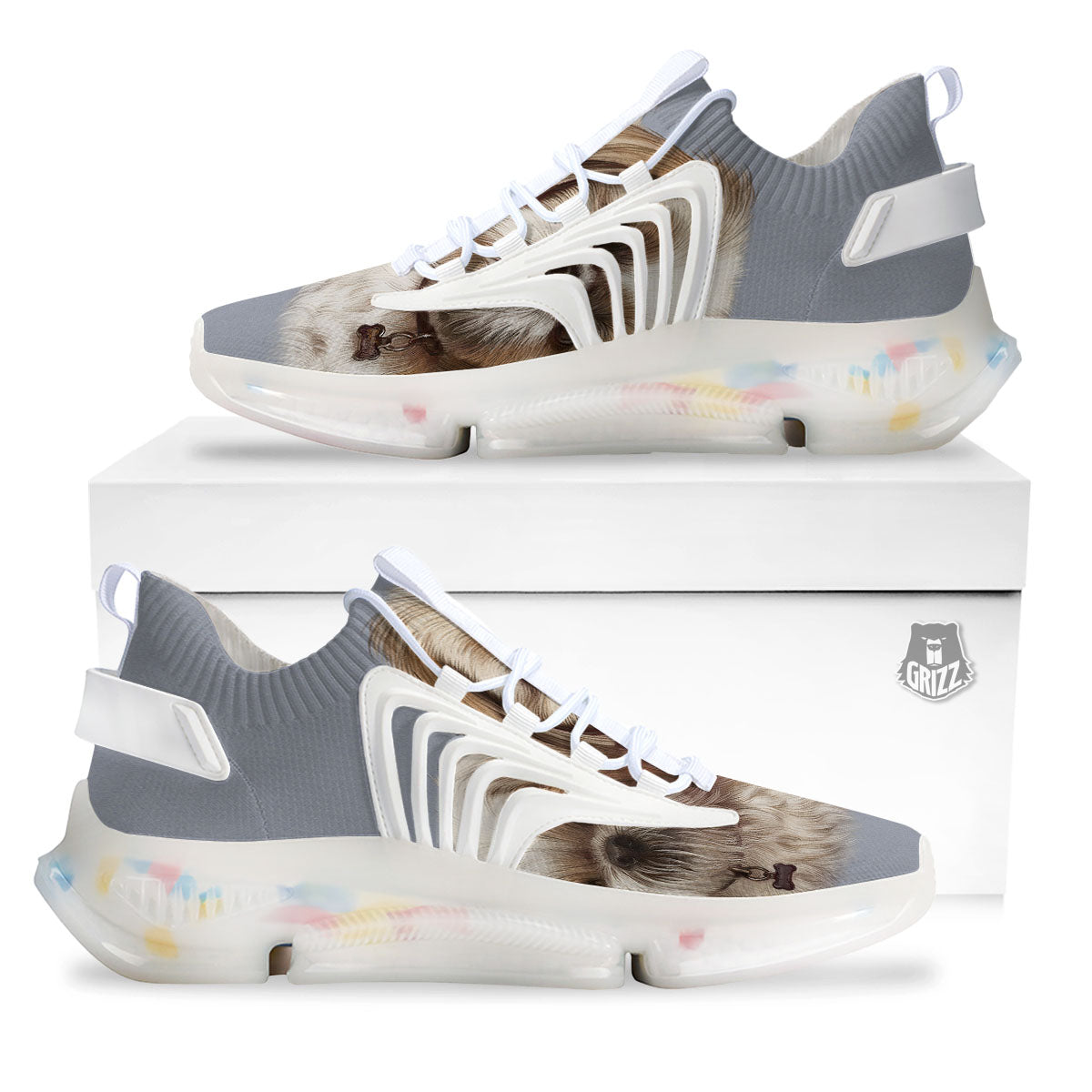 Portrait Shih Tzu Print White Gym Shoes-grizzshop