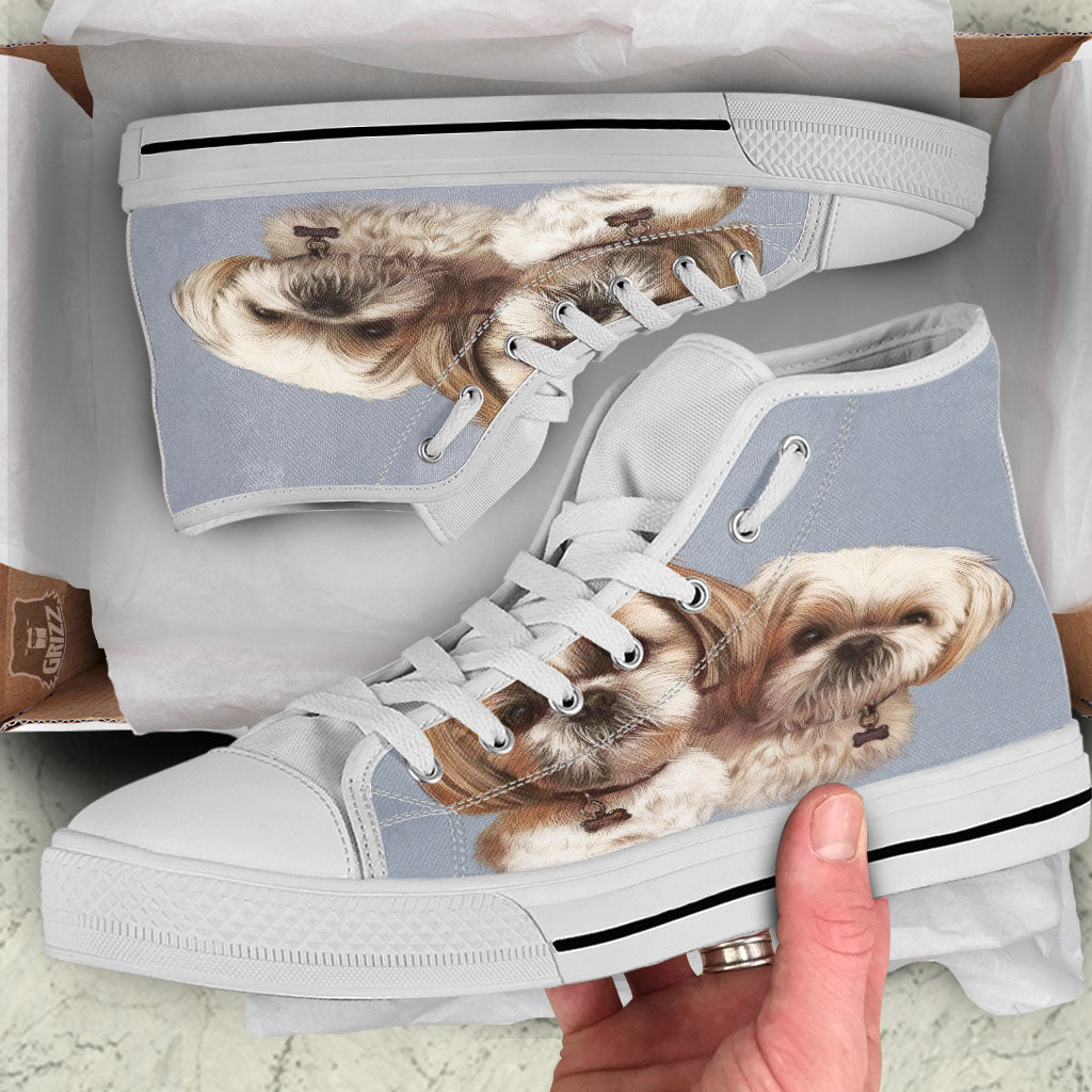 Portrait Shih Tzu Print White High Top Shoes-grizzshop