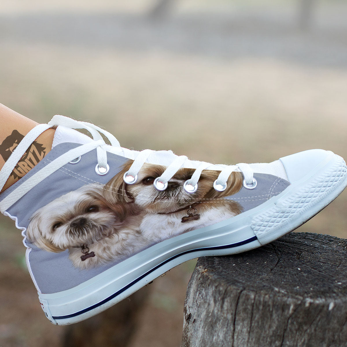 Portrait Shih Tzu Print White High Top Shoes-grizzshop