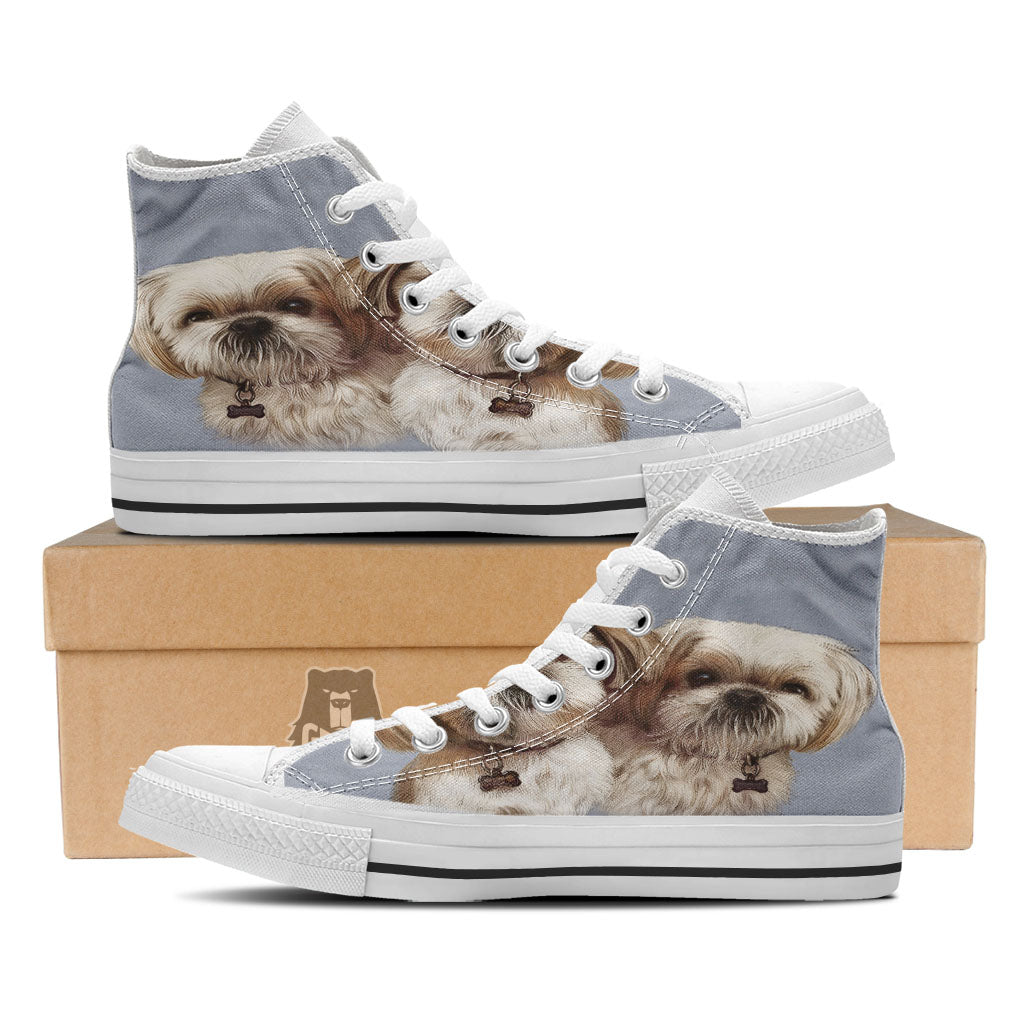 Portrait Shih Tzu Print White High Top Shoes-grizzshop