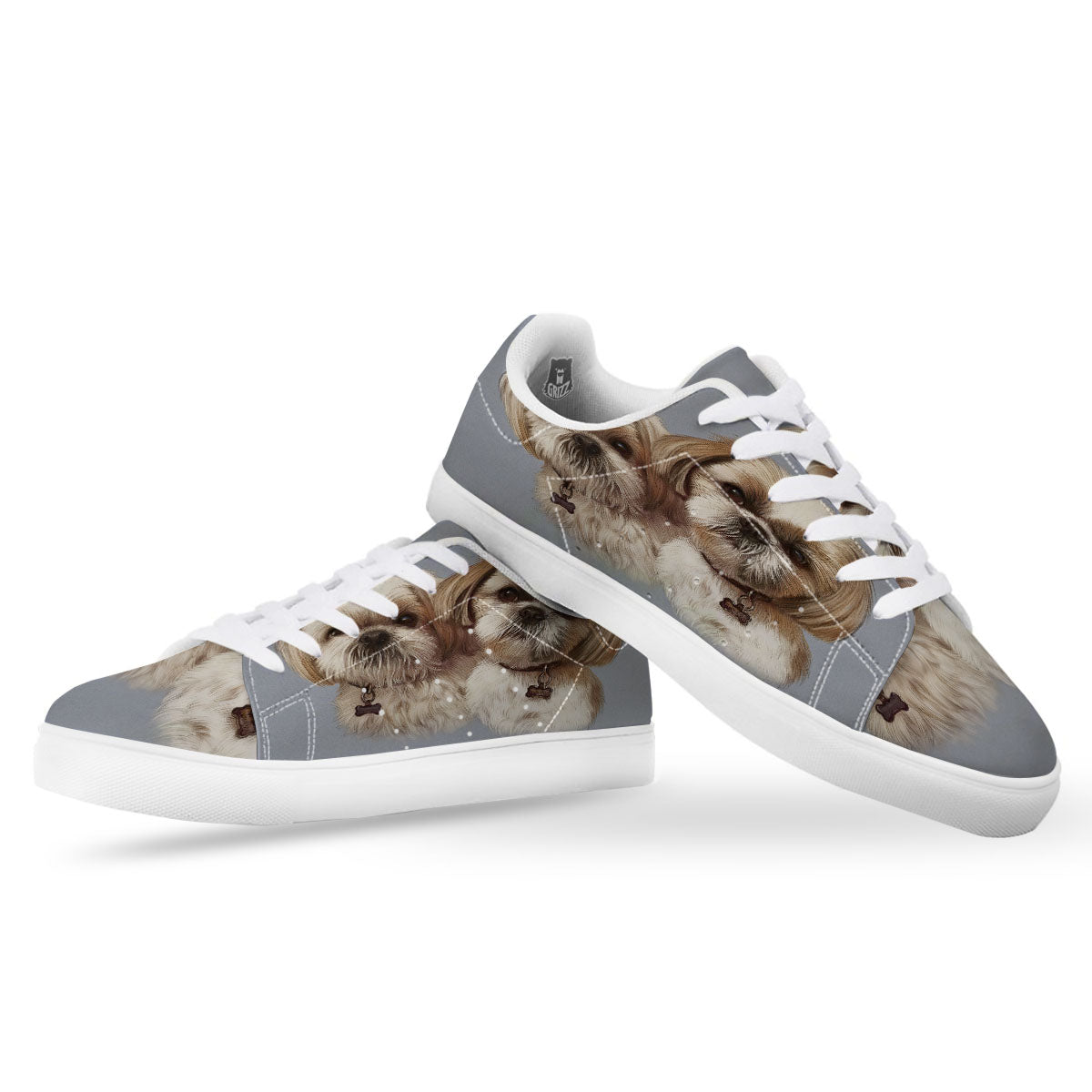 Portrait Shih Tzu Print White Low Top Sneakers-grizzshop