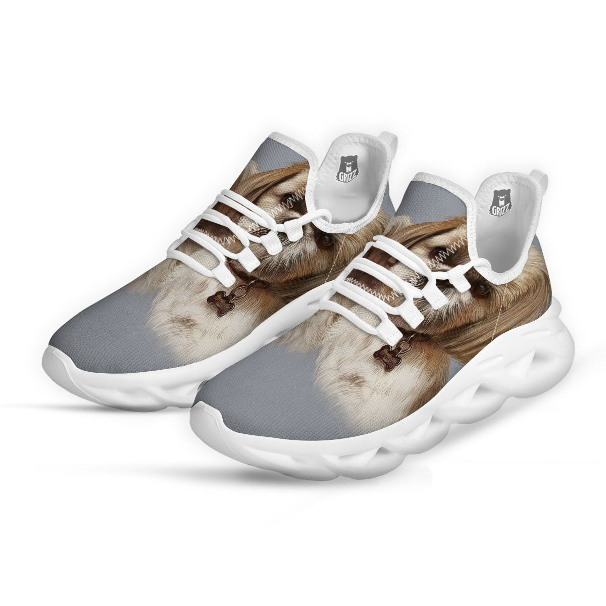 Portrait Shih Tzu Print White Running Shoes-grizzshop