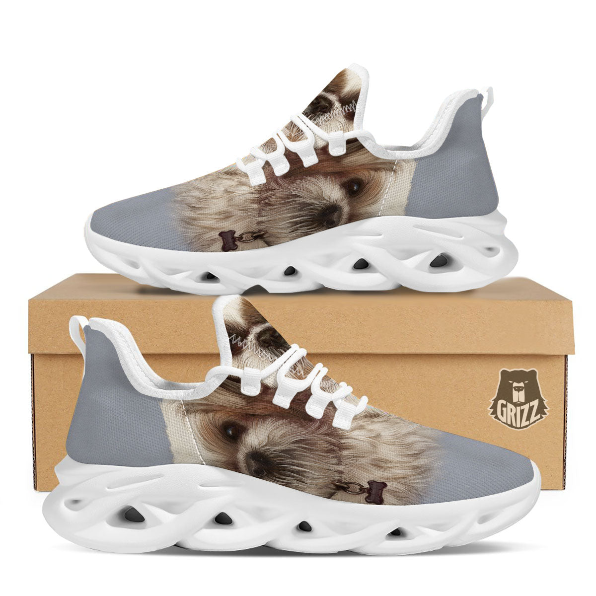 Portrait Shih Tzu Print White Running Shoes-grizzshop
