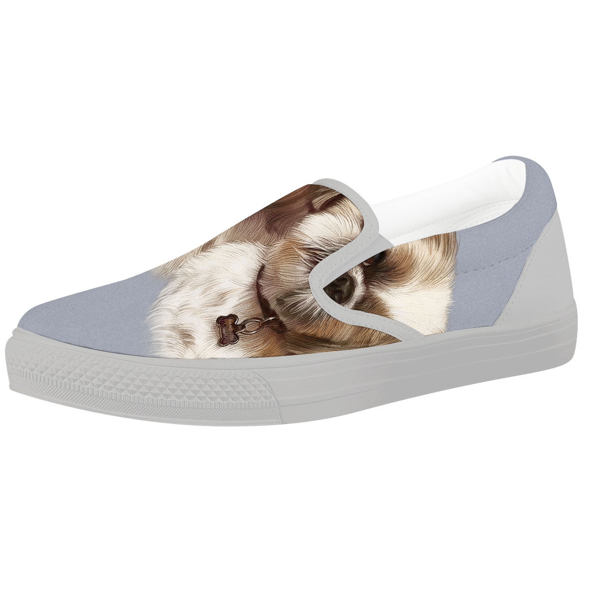 Portrait Shih Tzu Print White Slip On Shoes-grizzshop