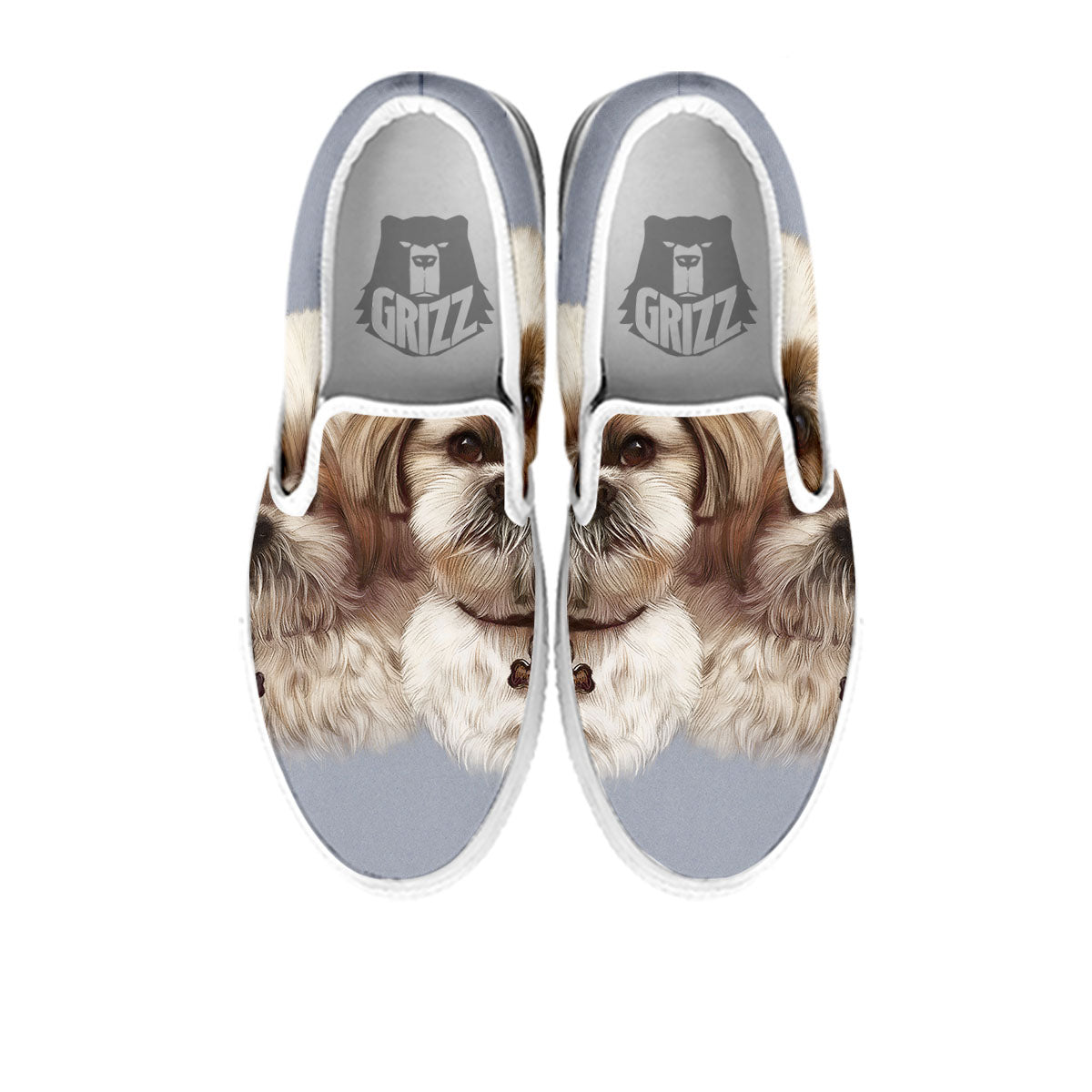 Portrait Shih Tzu Print White Slip On Shoes-grizzshop