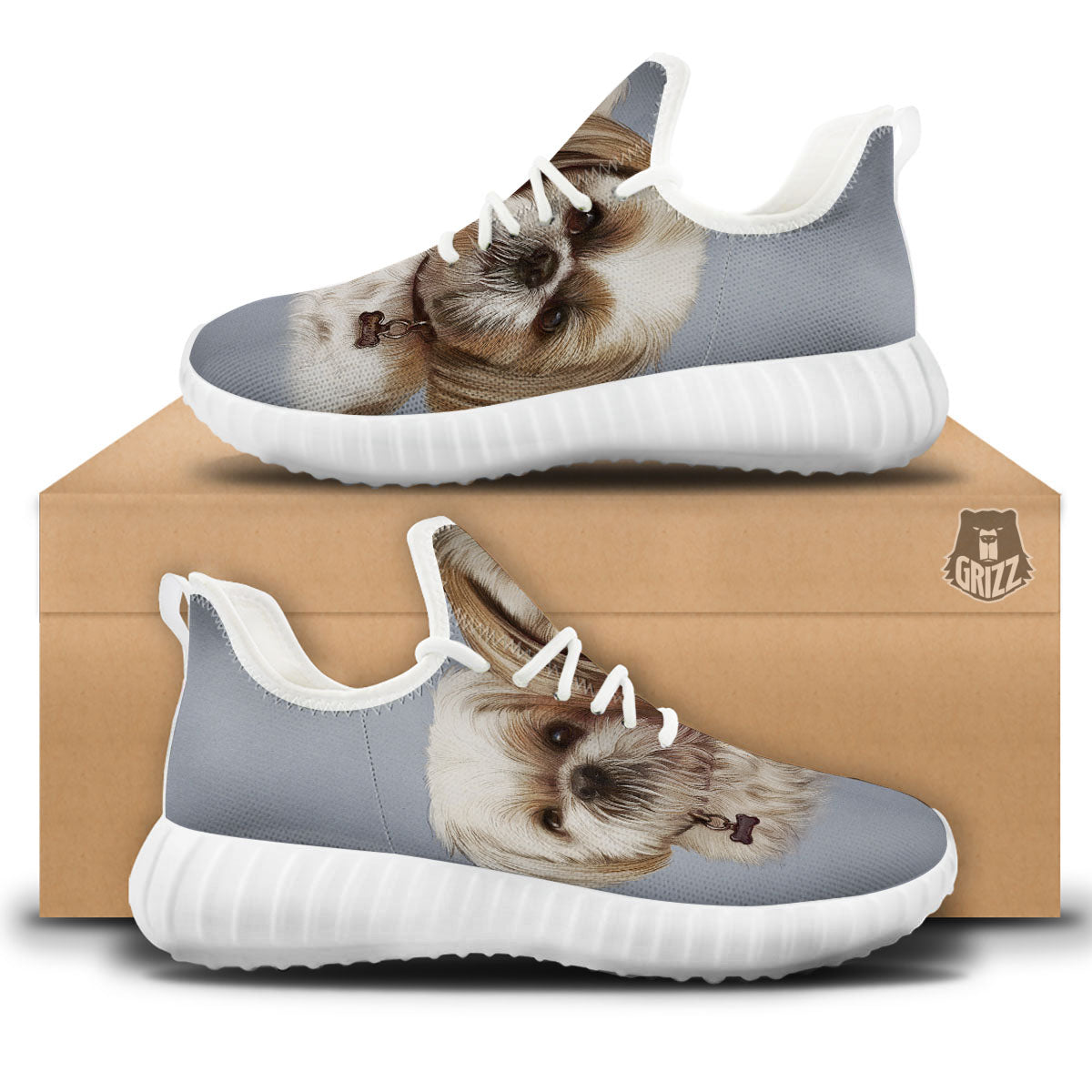 Portrait Shih Tzu Print White Walking Shoes-grizzshop