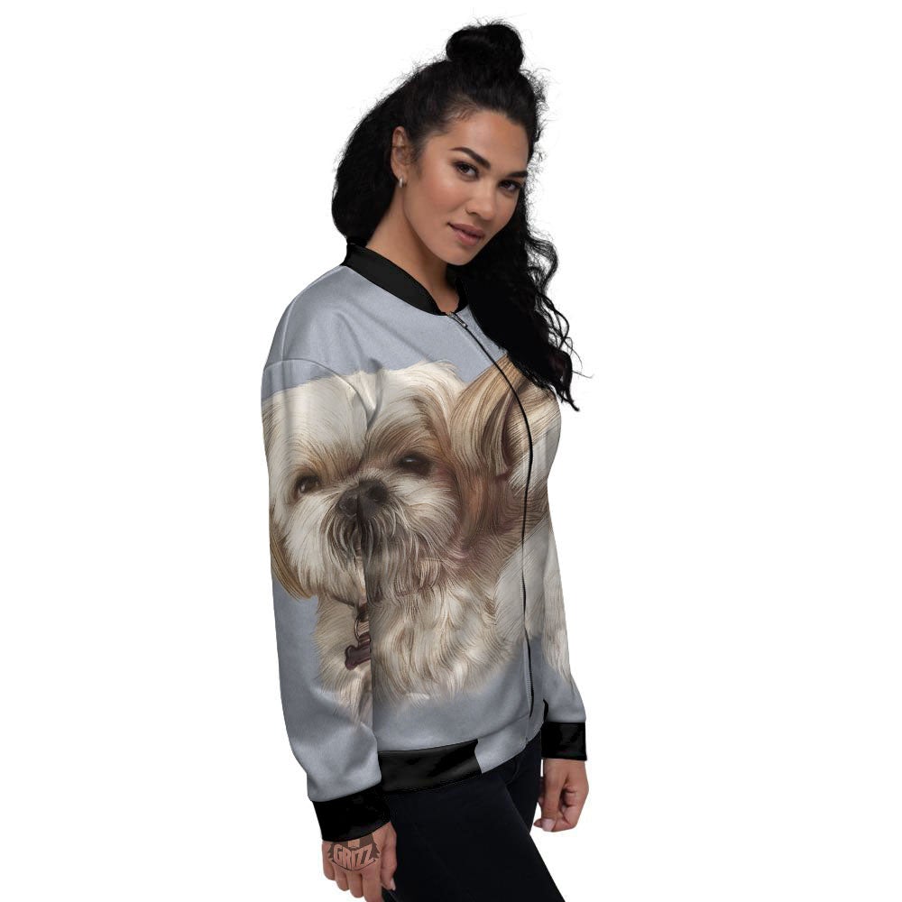 Portrait Shih Tzu Print Women's Bomber Jacket-grizzshop