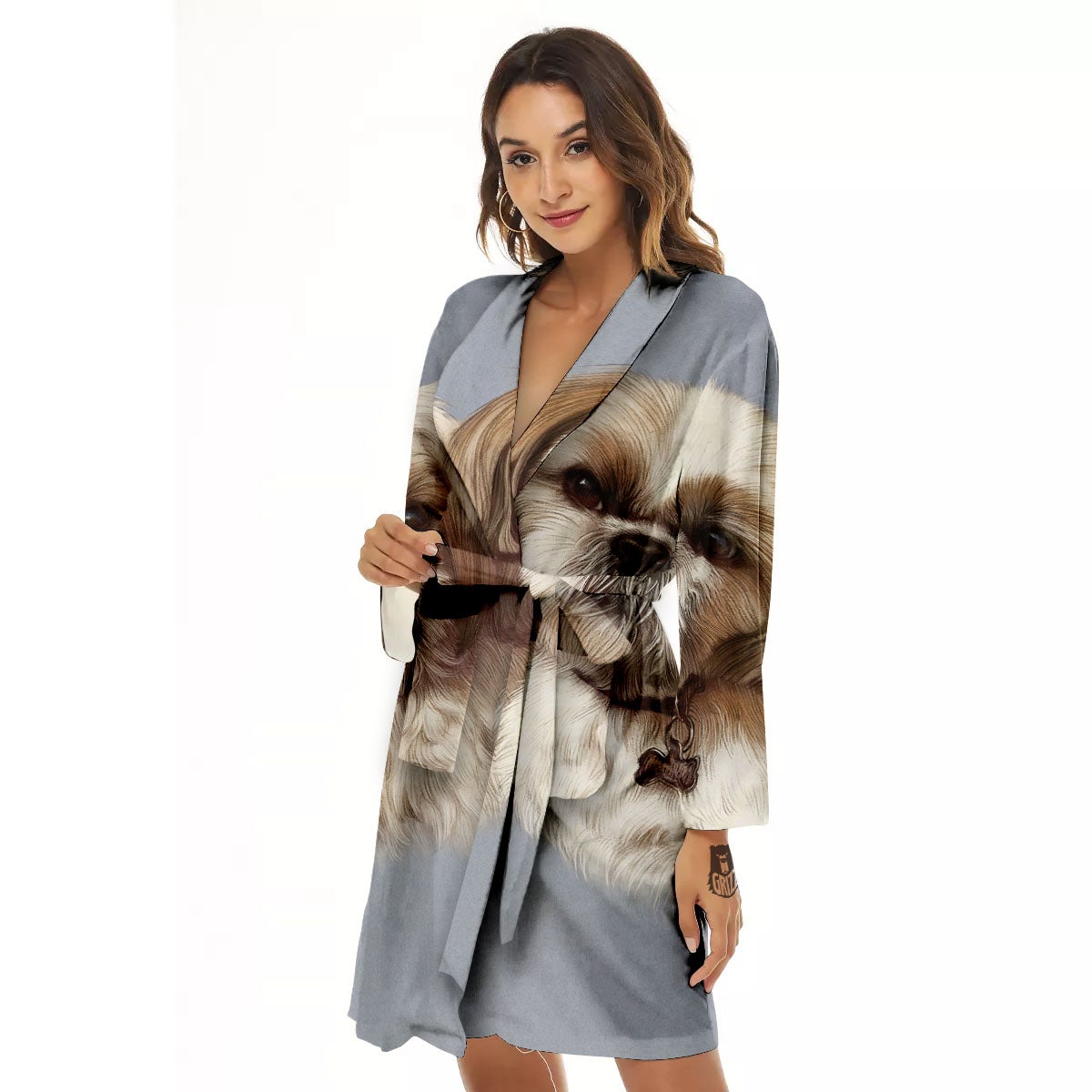 Portrait Shih Tzu Print Women's Robe-grizzshop
