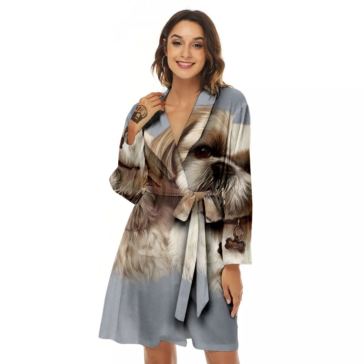 Portrait Shih Tzu Print Women's Robe-grizzshop