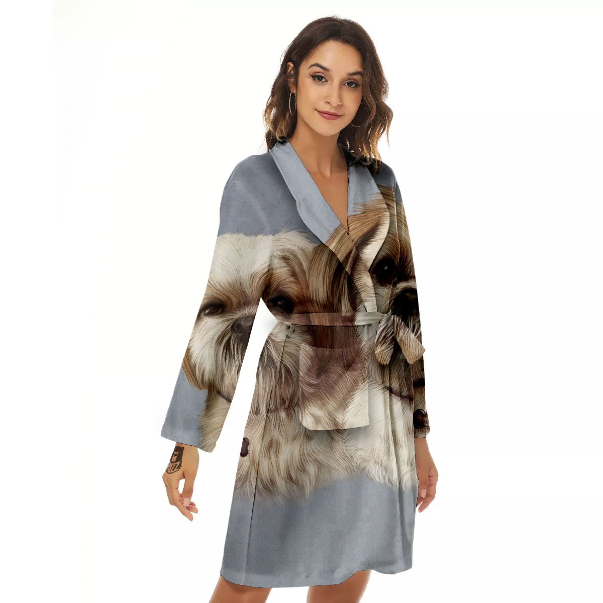 Portrait Shih Tzu Print Women's Robe-grizzshop