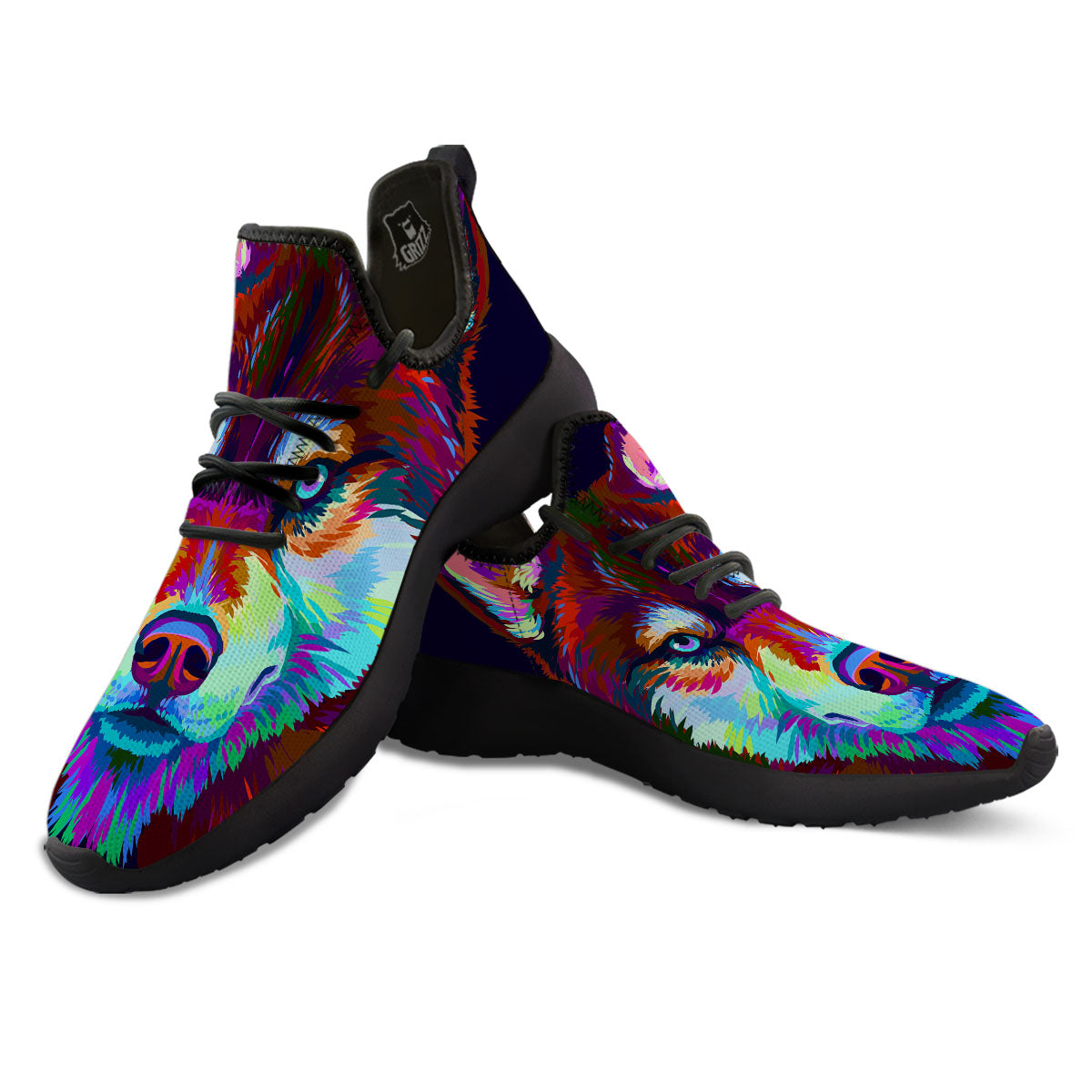 Portrait Siberian Husky Print Black Athletic Shoes-grizzshop