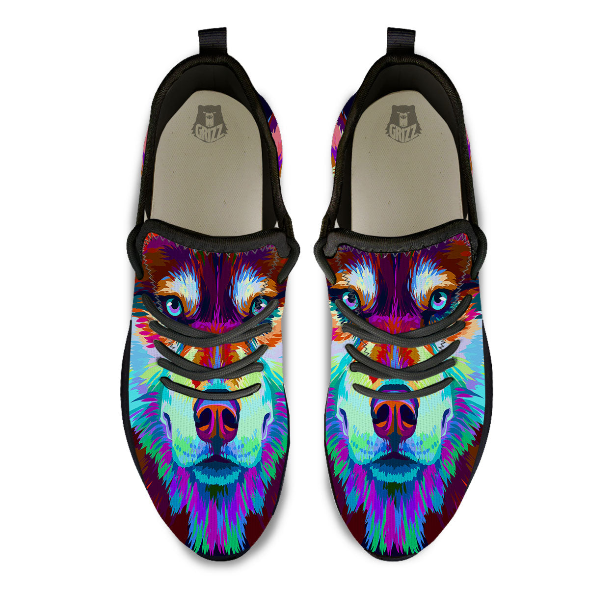 Portrait Siberian Husky Print Black Athletic Shoes-grizzshop