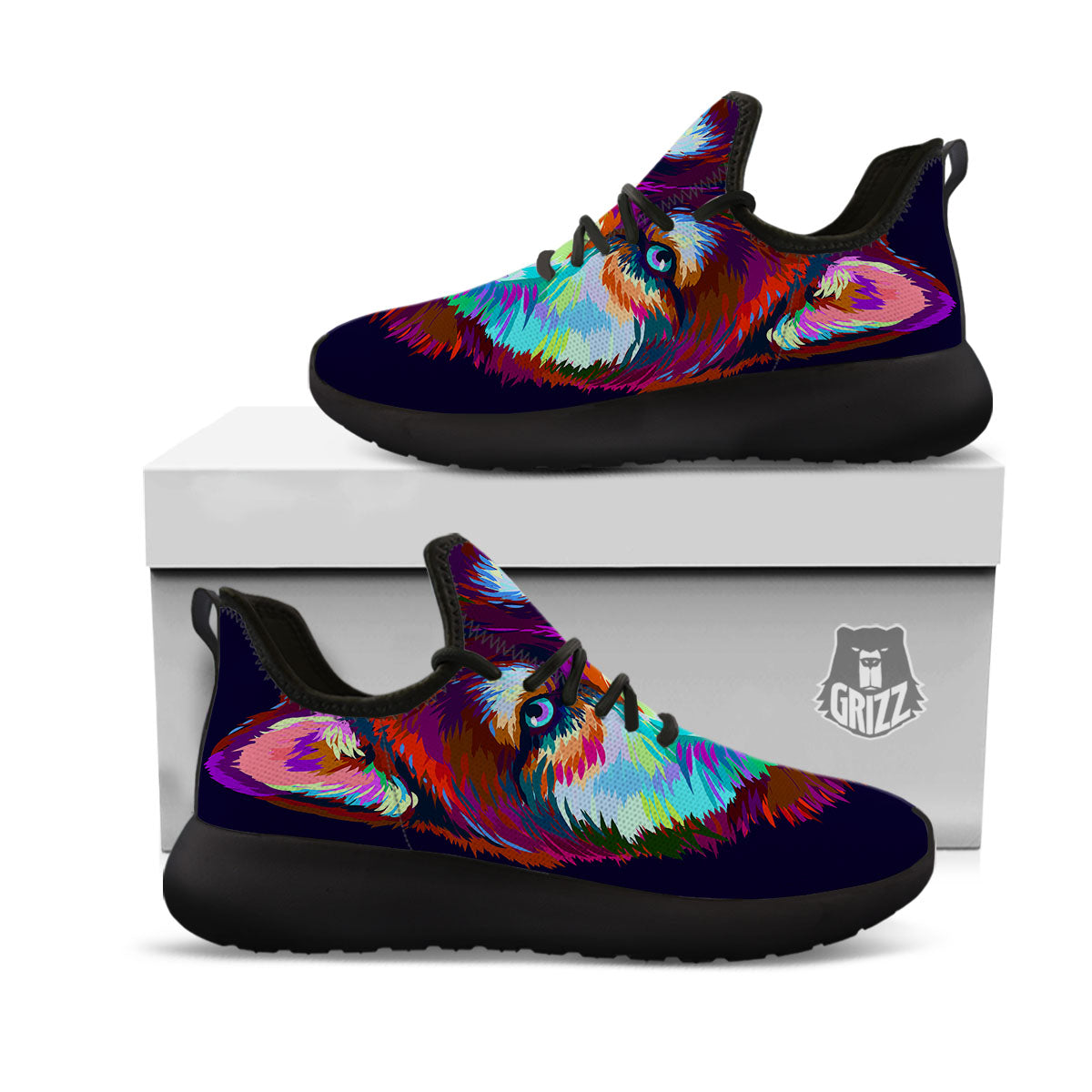 Portrait Siberian Husky Print Black Athletic Shoes-grizzshop
