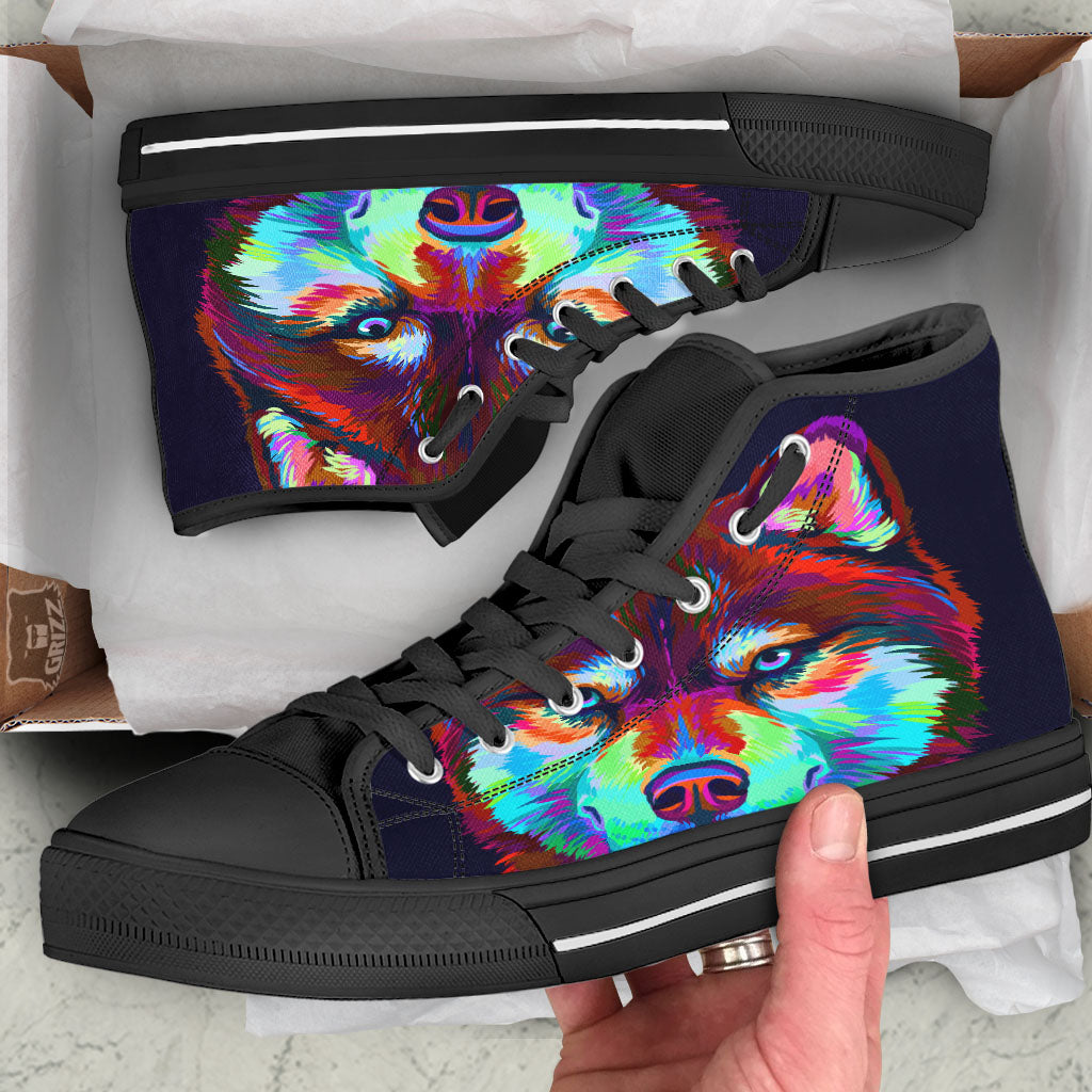 Portrait Siberian Husky Print Black High Top Shoes-grizzshop