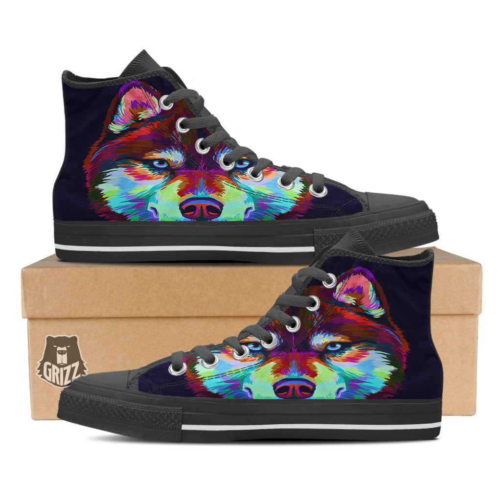 Portrait Siberian Husky Print Black High Top Shoes-grizzshop