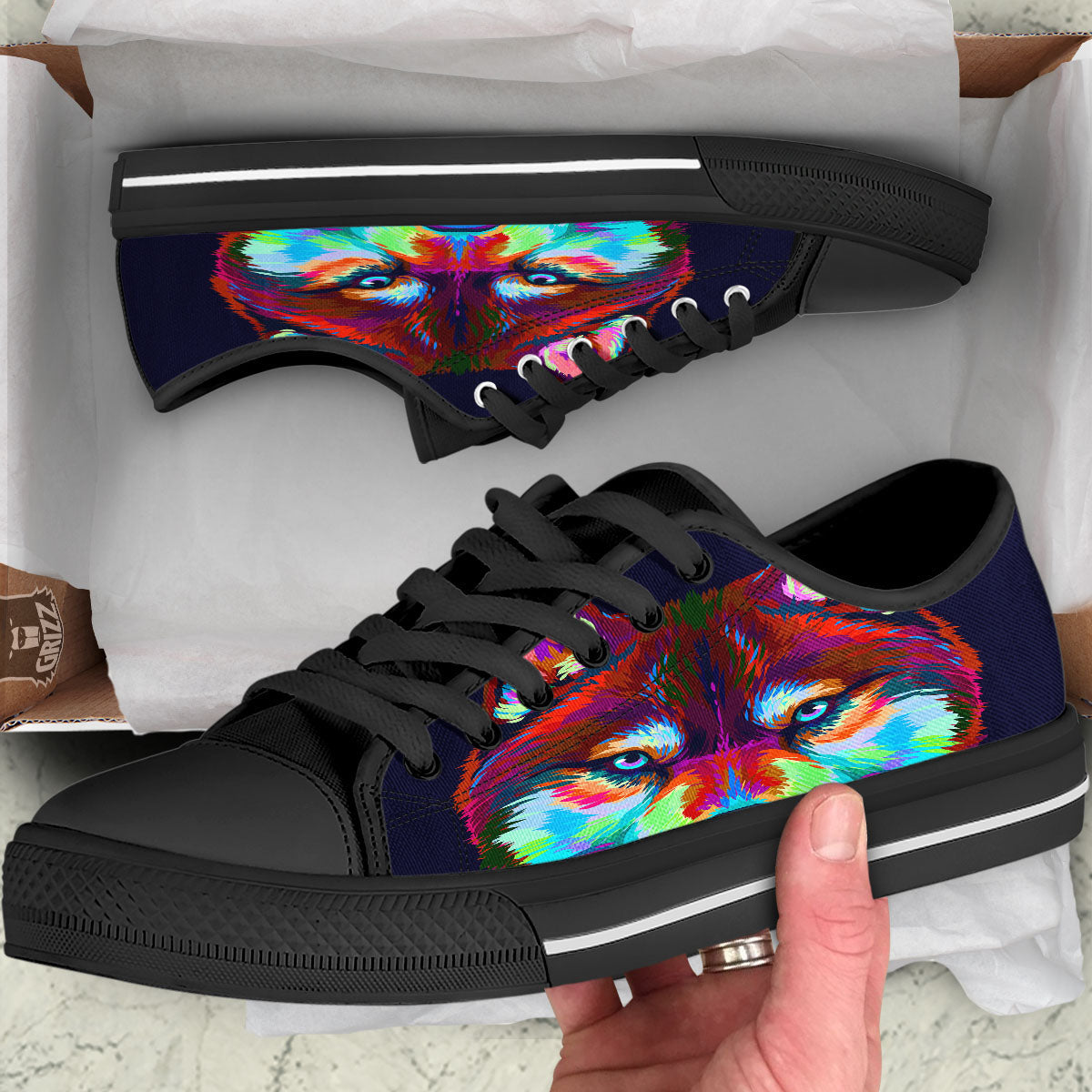 Portrait Siberian Husky Print Black Low Top Shoes-grizzshop
