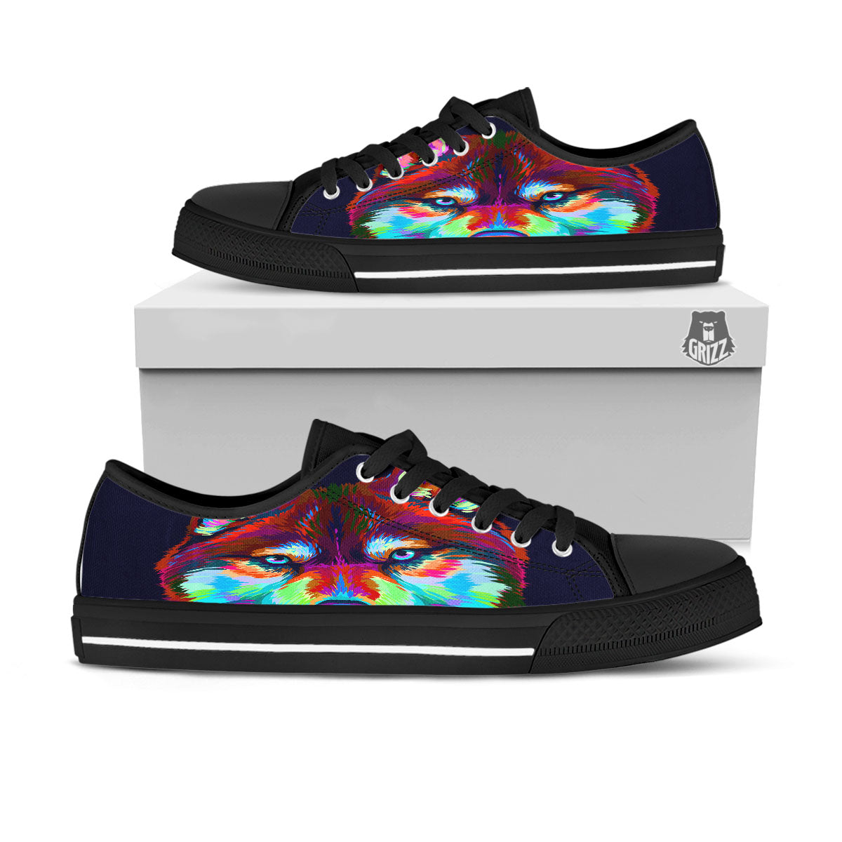 Portrait Siberian Husky Print Black Low Top Shoes-grizzshop