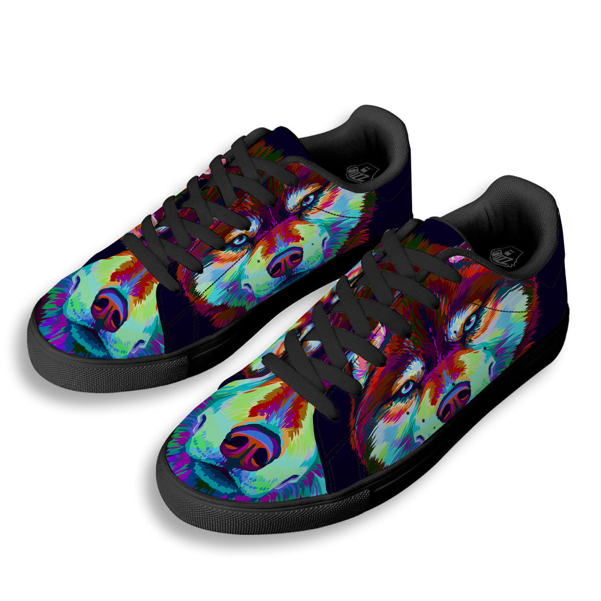 Portrait Siberian Husky Print Black Low Top Sneakers-grizzshop
