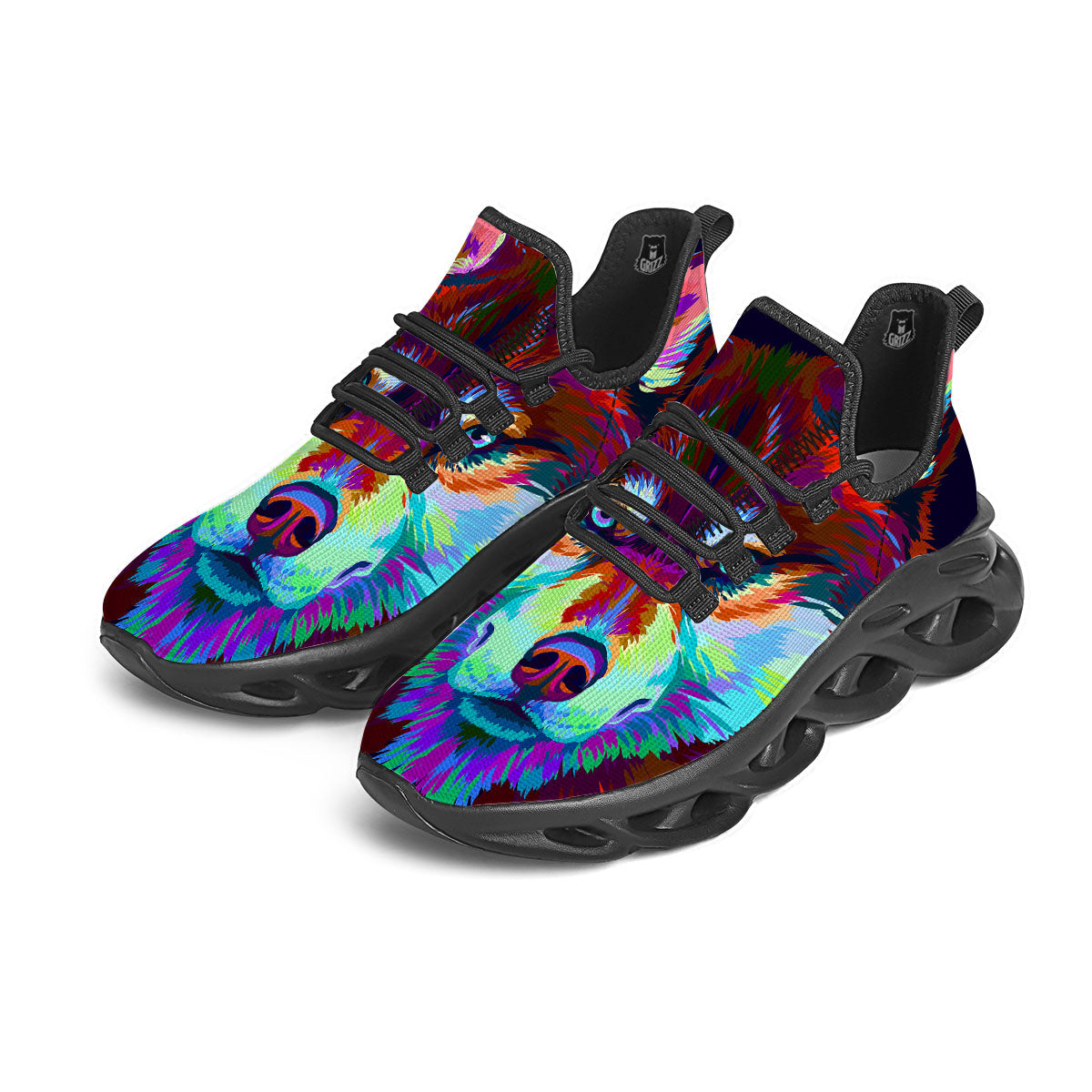 Portrait Siberian Husky Print Black Running Shoes-grizzshop