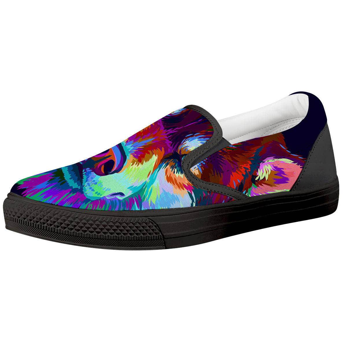 Portrait Siberian Husky Print Black Slip On Shoes-grizzshop