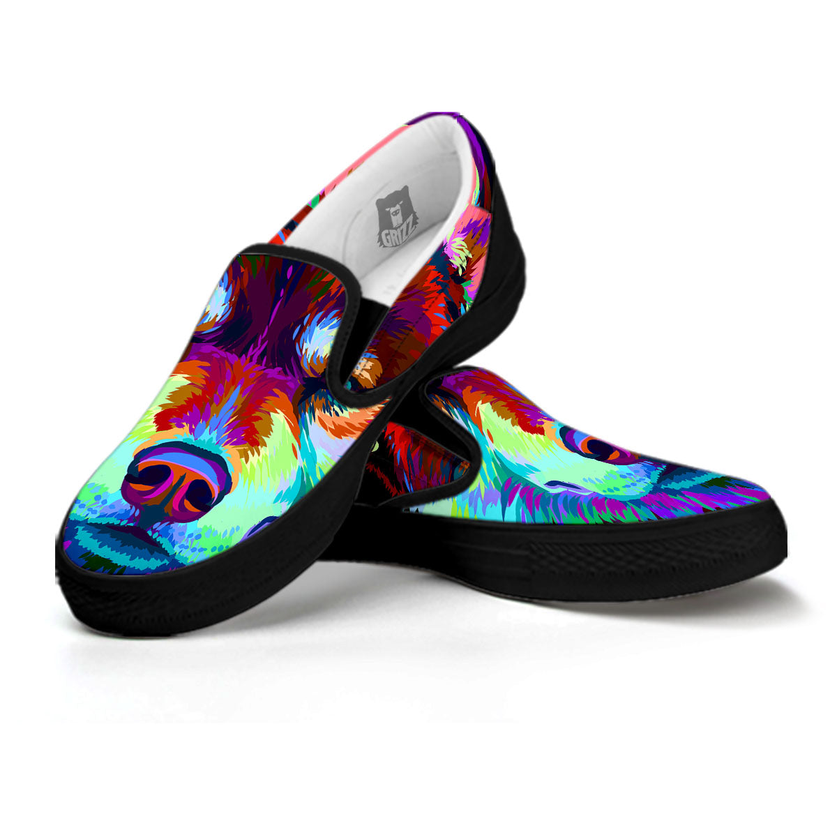 Portrait Siberian Husky Print Black Slip On Shoes-grizzshop