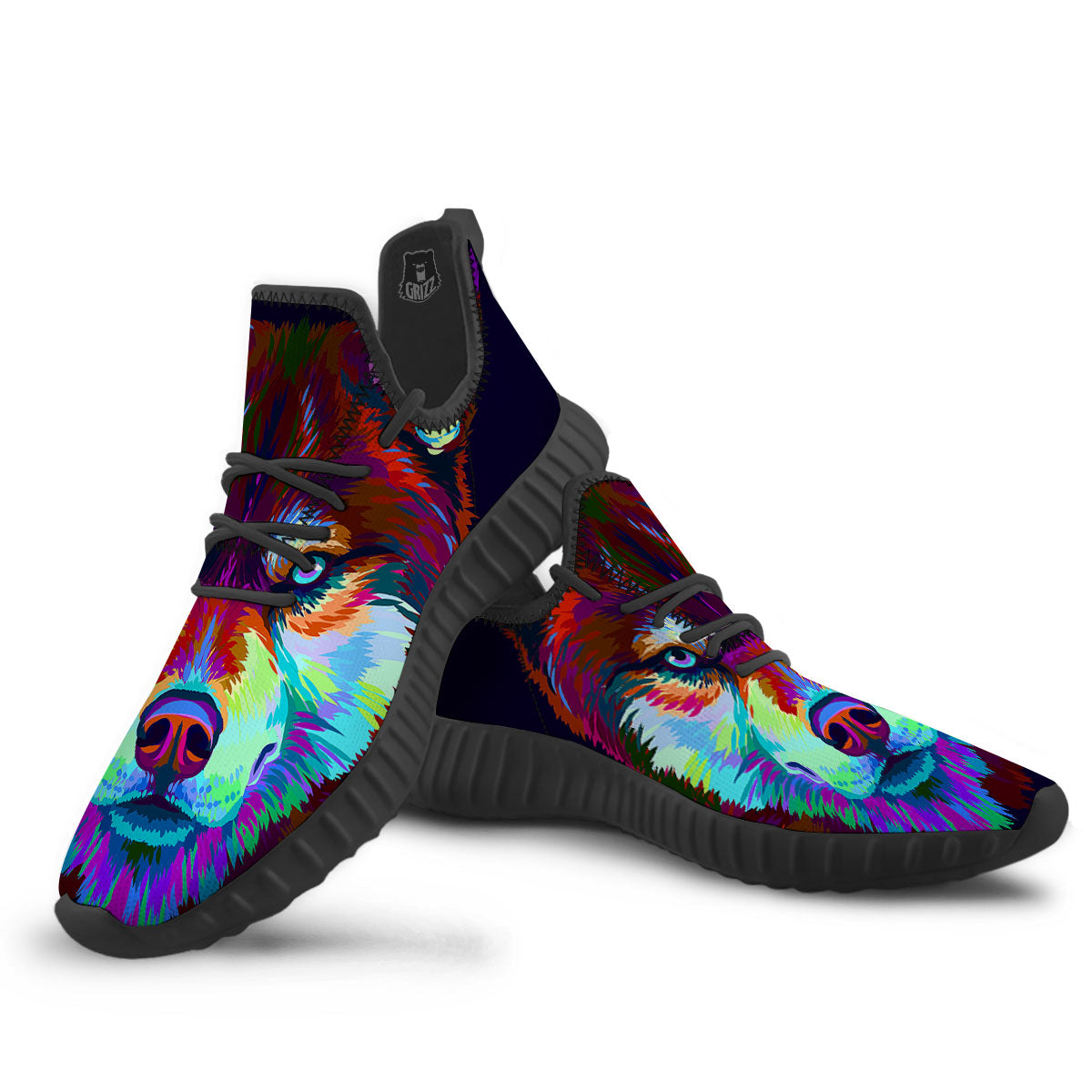 Portrait Siberian Husky Print Black Walking Shoes-grizzshop