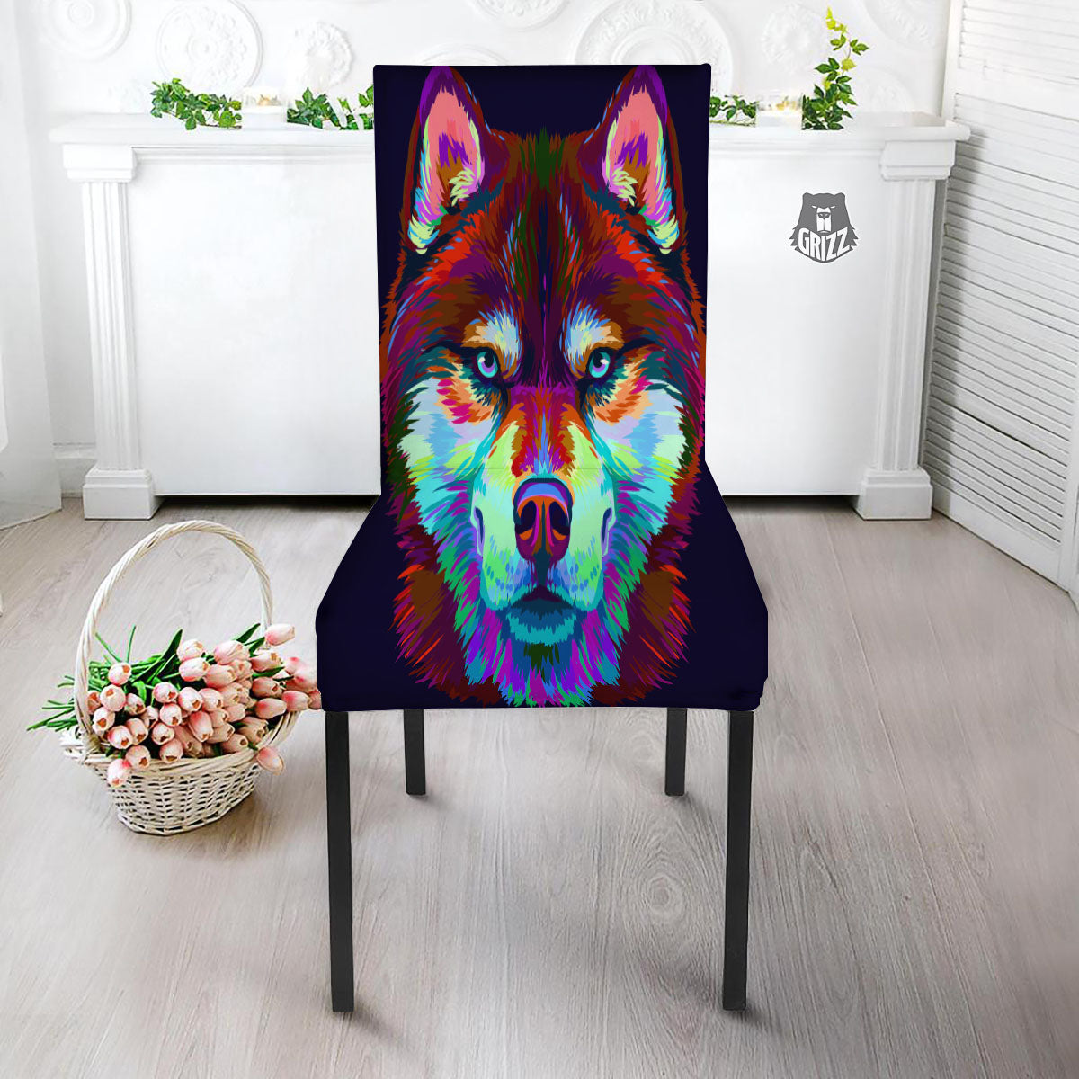 Portrait Siberian Husky Print Dining Chair Slipcover-grizzshop