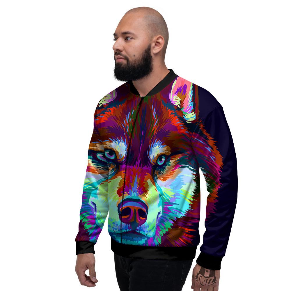 Portrait Siberian Husky Print Men's Bomber Jacket-grizzshop