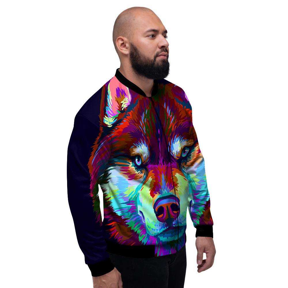 Portrait Siberian Husky Print Men's Bomber Jacket-grizzshop