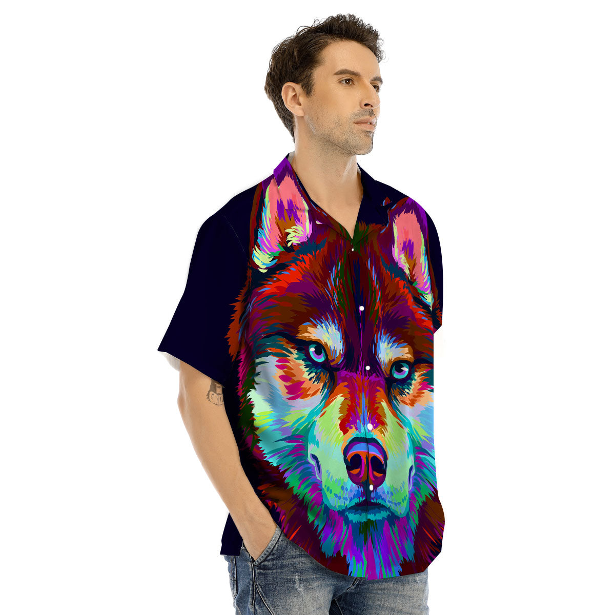 Portrait Siberian Husky Print Men's Hawaiian Shirt-grizzshop