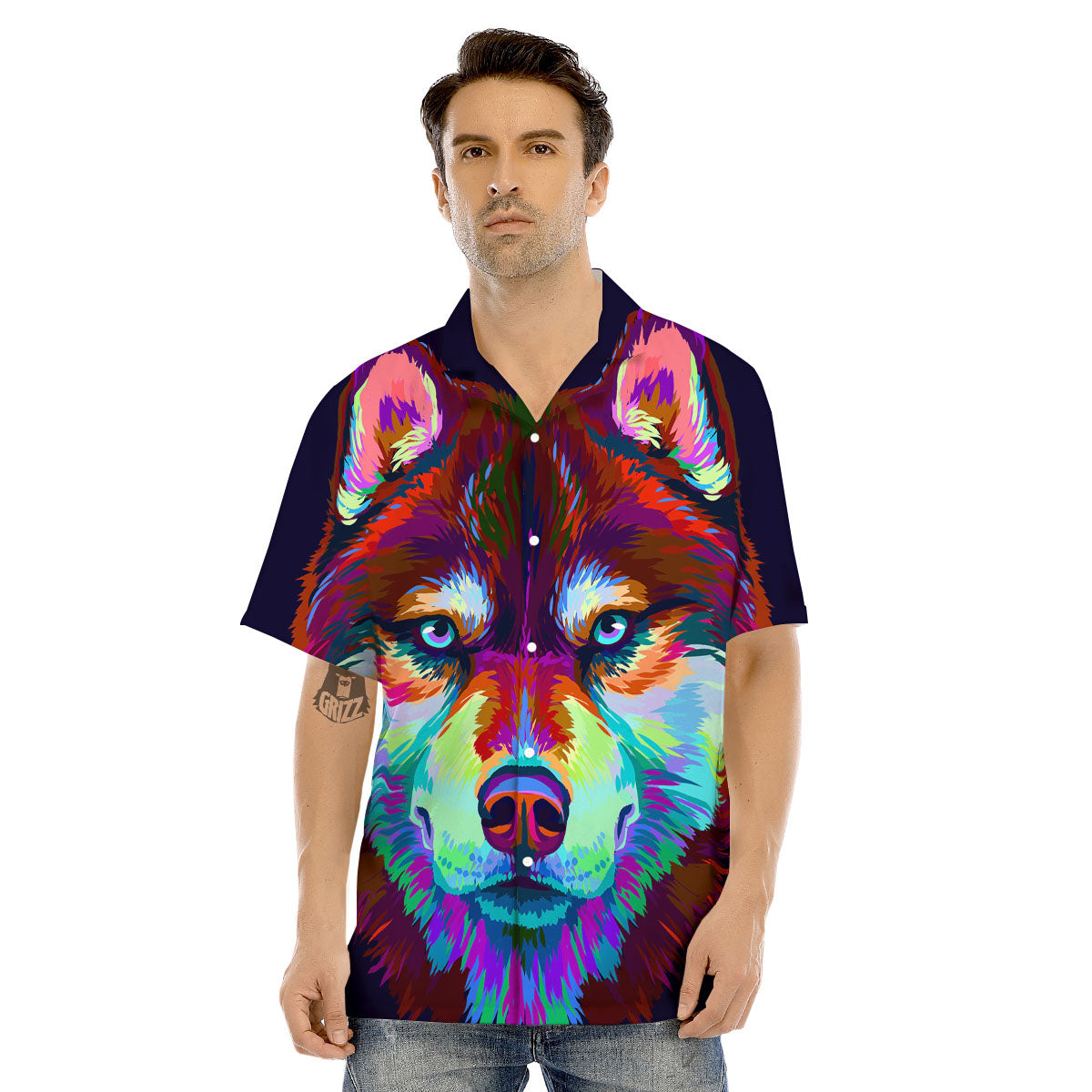 Portrait Siberian Husky Print Men's Hawaiian Shirt-grizzshop