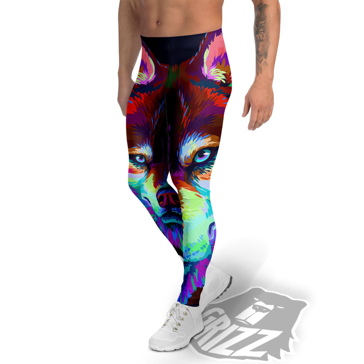 Portrait Siberian Husky Print Men's Leggings-grizzshop