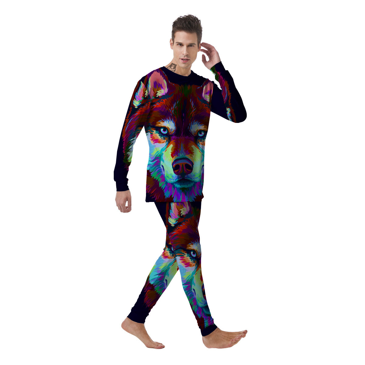 Portrait Siberian Husky Print Men's Pajamas-grizzshop