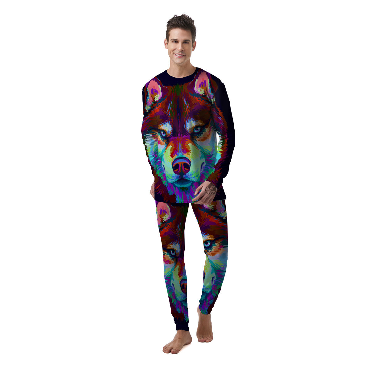 Portrait Siberian Husky Print Men's Pajamas-grizzshop